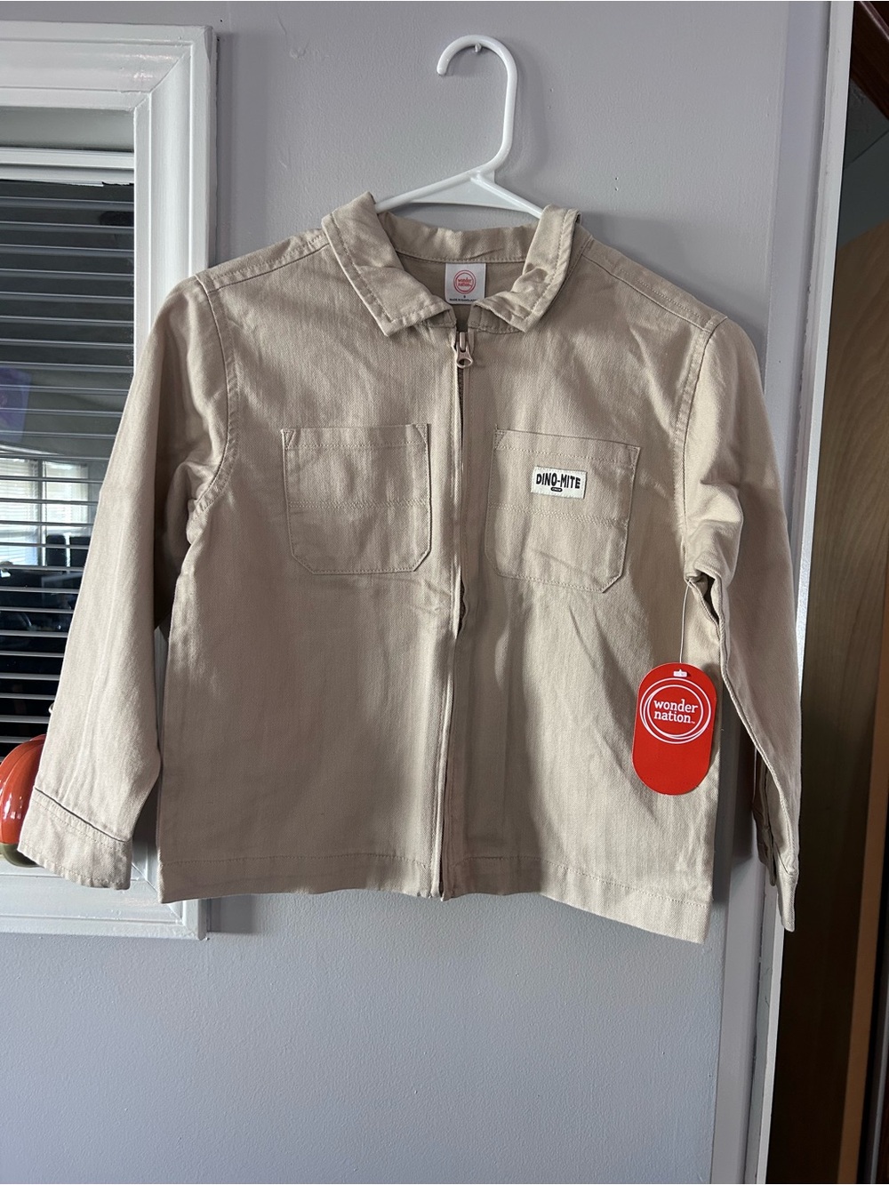 wonder nation Tan Zip-Up Jean Jacket with Chest Pockets